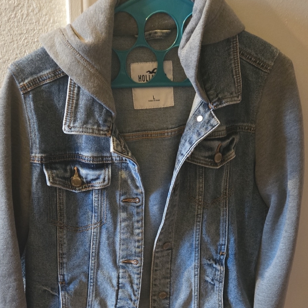 Denim and Gray Hooded Jacket